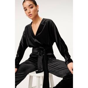 Good American Black Velvet Blouse